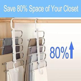 img 2 attached to 👖 Space Saving Pants Hangers Organizer - 5 Layered Non-Slip Magic Rack for Closet - Multiple Hangers for Trousers, Jeans, Scarves, Slack (2 Pack, White)