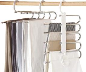 img 4 attached to 👖 Space Saving Pants Hangers Organizer - 5 Layered Non-Slip Magic Rack for Closet - Multiple Hangers for Trousers, Jeans, Scarves, Slack (2 Pack, White)