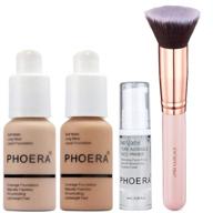 🌟 phoera 30ml full coverage foundation liquid: matte oil control + 24hr concealer (nude & buff beige) with 6ml face primer & kabuki flat top foundation brush logo