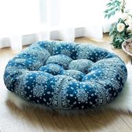 🪑 famifirst round solid cotton linen floor cushion: comfy meditation & yoga tatami seating cushion for home, office, car decor - 23 inch diameter, blue futon logo