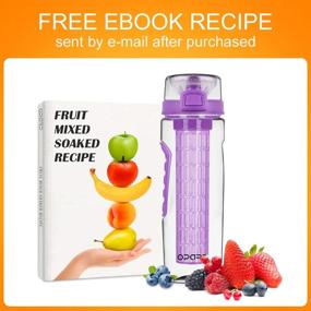 img 1 attached to 🍇 Opard 30 oz Sports BPA Free Plastic Water Bottle with Time Marker, Reusable Fruit Infuser, Handle, Flip Top Lid, Infusion Rod, Cleaning Brush and Recipe - Purple