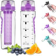 🍇 opard 30 oz sports bpa free plastic water bottle with time marker, reusable fruit infuser, handle, flip top lid, infusion rod, cleaning brush and recipe - purple logo