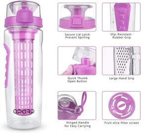 img 3 attached to 🍇 Opard 30 oz Sports BPA Free Plastic Water Bottle with Time Marker, Reusable Fruit Infuser, Handle, Flip Top Lid, Infusion Rod, Cleaning Brush and Recipe - Purple