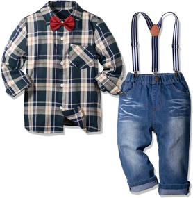 img 4 attached to 👔 Nwada Little Boys Dress Clothes: Stylish Christmas Outfits with Bow Ties, Suspenders, and Denim Pants - Ages 2-6