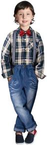 img 2 attached to 👔 Nwada Little Boys Dress Clothes: Stylish Christmas Outfits with Bow Ties, Suspenders, and Denim Pants - Ages 2-6