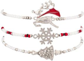 img 2 attached to 🎄 Festive Frozen Holiday Multi Bracelet Set: Lux Navajo with Reindeer, Snowflake & Christmas Tree Charms