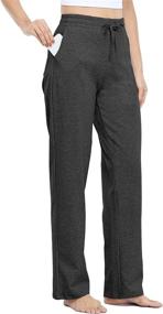 img 4 attached to 🩳 Women's Cotton Sweatpants with Open Bottom, Straight Leg Lounge Fit, and Pockets - Perfect for Yoga, Sports, and Athletic activities