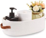 🧺 white woven storage basket for toilet tank top - farmhouse bathroom decor organizer, table & counter basket - 13"x5.9"x4 logo