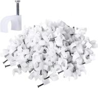 🔌 100-pack white plastic u shape cable wire clips with nails - circle cable clips with steel nail for rg6 rg59 cat5 cat6 rj45 - cable management (10mm) logo