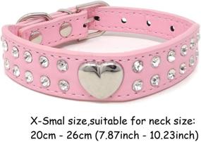 img 2 attached to 💎 Stylish and Sparkly Dog Collar: HONBAY Cute XS 2 Rows Rhinestone Bling Heart Studded Leather Collar for Puppies