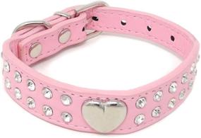 img 4 attached to 💎 Stylish and Sparkly Dog Collar: HONBAY Cute XS 2 Rows Rhinestone Bling Heart Studded Leather Collar for Puppies