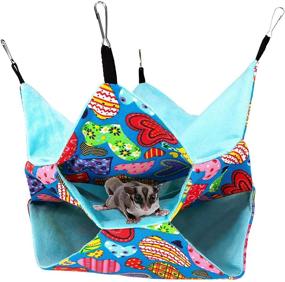 img 4 attached to 🐹 McFeddy Small Animal Hammock - Pet Cage Accessories, Hamster Swing Bed, Siesta Bag, 3-Layer Sugar Glider Hammock, Rats Ferret Squirrel Guinea Pig Hiding Place, Warm Cozy Bed (D-Heart Pattern)