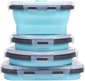 img 4 attached to 🍱 4 Stackable Collapsible Silicone Food Storage Containers with Airtight Lids – BPA Free, Microwave/Freezer/Dishwasher Safe – Includes Vent Valve (350ml & 500ml)