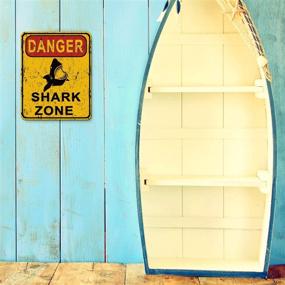 img 1 attached to 🦈 8 Shark Zone Party Decorations: Funny 'Beware of Sharks' Wall Signs for Boys and Girls Birthday Party- Ocean Shark Theme Supplies with Adhesive Wall Sticker Design