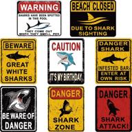 🦈 8 shark zone party decorations: funny 'beware of sharks' wall signs for boys and girls birthday party- ocean shark theme supplies with adhesive wall sticker design логотип