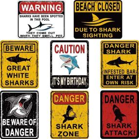 img 4 attached to 🦈 8 Shark Zone Party Decorations: Funny 'Beware of Sharks' Wall Signs for Boys and Girls Birthday Party- Ocean Shark Theme Supplies with Adhesive Wall Sticker Design