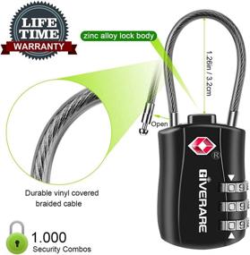img 2 attached to 🔒 TSA Approved Luggage Locks - GIVERARE Combination Travel Cable Lock, Resettable 3-Digit Padlocks with Alloy Body, Keyless Travel Sentry Accepted Padlock for Gym Locker, Golf Bag Case, Backpack (Black)
