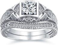 💍 art deco style 1ct solitaire round cz engagement wedding ring set with filigree pave band - 14k gold & 925 sterling silver logo