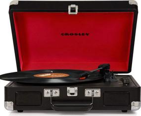 img 4 attached to Crosley Cruiser Deluxe CR8005D-BK Vintage Suitcase Turntable with 3-Speed & Bluetooth, Black