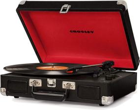 img 2 attached to Crosley Cruiser Deluxe CR8005D-BK Vintage Suitcase Turntable with 3-Speed & Bluetooth, Black