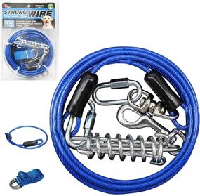 img 4 attached to Stainless Steel Dog Tie Out Cable - 11.5 FT/350 cm Length, 🐶 PVC Coated, Blue - Ideal for Small to Medium Pets Up to 75 lbs