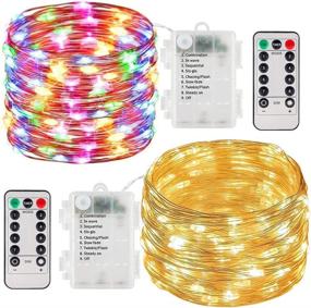 img 4 attached to 🌟 2 Pack LED String Lights: 33Ft Battery Powered Fairy Lights with 8 Modes Remote Control & Timer for Wedding, Christmas, Outdoor - Waterproof Copper Wire Twinkle Lights (100 LEDs)