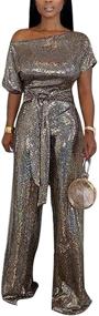 img 4 attached to 💃 Womens Glitter Sequins Pullover Top + Metallic Shiny Bodycon Pants: Perfect Party Clubwear Set