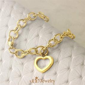 img 2 attached to 💖 Women's Stainless Steel Heart-shaped Charm Chain Bracelet - 555Jewelry