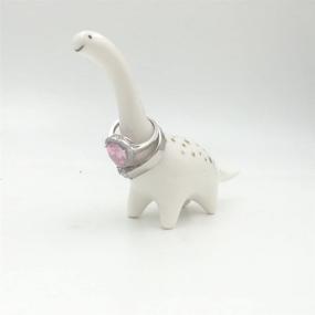 img 2 attached to 🦕 OYLZ Cute Ceramic Dinosaur Ring Holder for Jewelry, Engagement and Wedding Rings - Display Stand