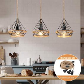 img 2 attached to 🔌 22.5ft Hemp Rope Triple Pendant Light Cord Kit with Independent Switch - Vintage Hanging Lighting Fixture, Plug-in, Socket Set E26 E27 - Great for DIY Projects