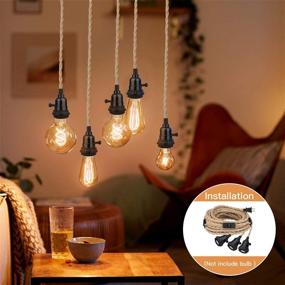 img 3 attached to 🔌 22.5ft Hemp Rope Triple Pendant Light Cord Kit with Independent Switch - Vintage Hanging Lighting Fixture, Plug-in, Socket Set E26 E27 - Great for DIY Projects