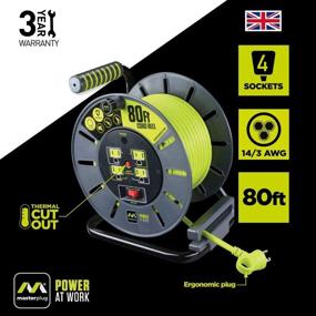 img 3 attached to Masterplug OLA801114G4SL-US 80FT Large Cord Reel - Lime Green, Efficient Cable Management Solution