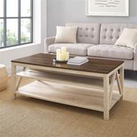 🪵 modern farmhouse a-frame wood coffee table with ottoman storage shelf, 48 inch, white oak - walker edison logo