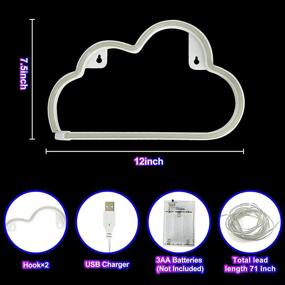 img 2 attached to 🌟 Cloud Neon Signs for Bedroom Wall Decor - USB/Battery Operated Cloud Neon Lights - Christmas Indoor Decorations - LED Neon Decor Lights - Great Valentine's Gift for Kid's Home Room Party