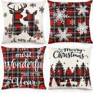 🎄 cdwerd christmas tartan plaid pillow covers - set of 4, 18x18 inches, farmhouse decorative throw pillowcases, cotton linen cushion cases for home décor logo