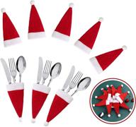 🎅 enhance your christmas table with 40 pcs santa hat silverware holders - festive xmas tableware storage bags for forks, spoons, and knives - perfect party dinner decoration supplies логотип