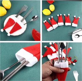 img 1 attached to 🎅 Enhance Your Christmas Table with 40 PCS Santa Hat Silverware Holders - Festive Xmas Tableware Storage Bags for Forks, Spoons, and Knives - Perfect Party Dinner Decoration Supplies