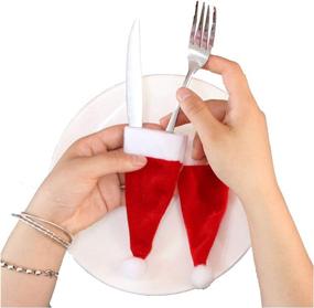 img 2 attached to 🎅 Enhance Your Christmas Table with 40 PCS Santa Hat Silverware Holders - Festive Xmas Tableware Storage Bags for Forks, Spoons, and Knives - Perfect Party Dinner Decoration Supplies