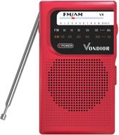 📻 optimal reception and enhanced durability am fm battery operated portable pocket radio - long-lasting performance. compact am fm transistor radios player powered by 2 aa battery, equipped with mono headphone socket, by vondior (red) logo