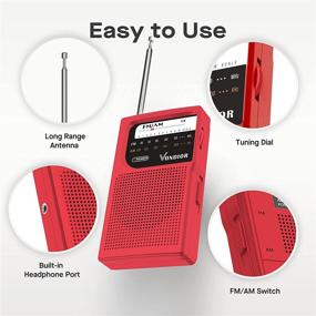 img 3 attached to 📻 Optimal Reception and Enhanced Durability AM FM Battery Operated Portable Pocket Radio - Long-lasting Performance. Compact AM FM Transistor Radios Player Powered by 2 AA Battery, Equipped with Mono Headphone Socket, by Vondior (Red)