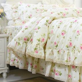 img 4 attached to 🌸 FADFAY Rosette Floral Print Duvet Cover Set: Princess Lace Ruffle Bedding for Girls - 3-Piece Full Size Set