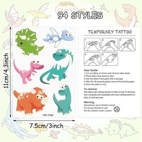 img 3 attached to Kids Temporary Tattoos Variety Pack - 94 Dinosaur Designs, Waterproof and Glow in The Dark, Perfect for Birthday Party Supplies and Decorations - Includes 12 Sheets