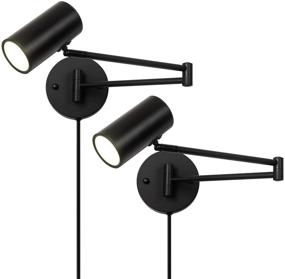 img 4 attached to 💡 Black Swivel Arm LED Wall Sconce Set - Modern Plug-in Lighting for Bedroom and Living Room