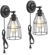 🏮 zz joakoah 2 pack rustic wall sconce: black metal cage industrial wall lamp fixture for bedroom farmhouse garage porch bathroom vanity – plug-in cord & toggle switch included логотип