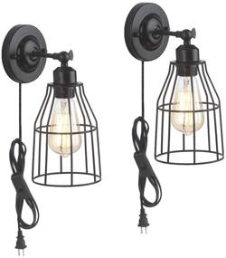 img 3 attached to 🏮 ZZ Joakoah 2 Pack Rustic Wall Sconce: Black Metal Cage Industrial Wall Lamp Fixture for Bedroom Farmhouse Garage Porch Bathroom Vanity – Plug-in Cord & Toggle Switch Included