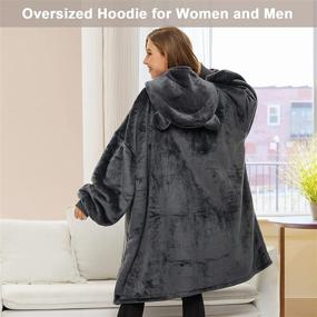 img 1 attached to 🐩 THREE POODLE Wearable Blanket Hoodie: Oversized Hooded Blanket with Big Pocket for Women Men Adults – Super Warm, Soft, and Cozy Sherpa Blanket Sweatshirt