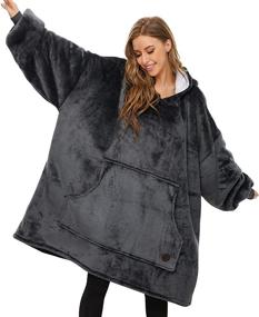 img 4 attached to 🐩 THREE POODLE Wearable Blanket Hoodie: Oversized Hooded Blanket with Big Pocket for Women Men Adults – Super Warm, Soft, and Cozy Sherpa Blanket Sweatshirt