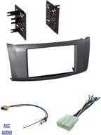 enhanced oem match double din car stereo installation kit for 2013-2016 nissan sentra - wire harness, antenna adapter, charcoal gray dash kit logo