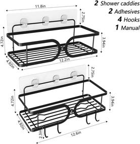 img 3 attached to 🚿 TOMIR Shower Caddy Basket with Hooks | Wall Mounted Bathroom Shelves for Hanging Brush | Adhesive Shower Rack Holder Organizer | No Drill Kitchen Bath Rack | Stainless 304 | Storage Shampoo Accessories