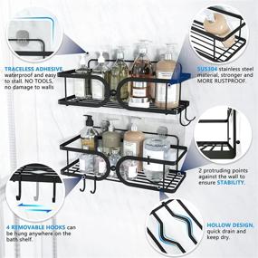 img 1 attached to 🚿 TOMIR Shower Caddy Basket with Hooks | Wall Mounted Bathroom Shelves for Hanging Brush | Adhesive Shower Rack Holder Organizer | No Drill Kitchen Bath Rack | Stainless 304 | Storage Shampoo Accessories